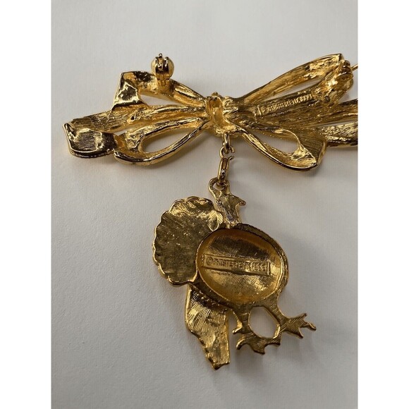 Phister Ent 96s Signed Bow Pin Turkey Charms Thanksgiving Brooch Unisex Adult 3" - Picture 7 of 11